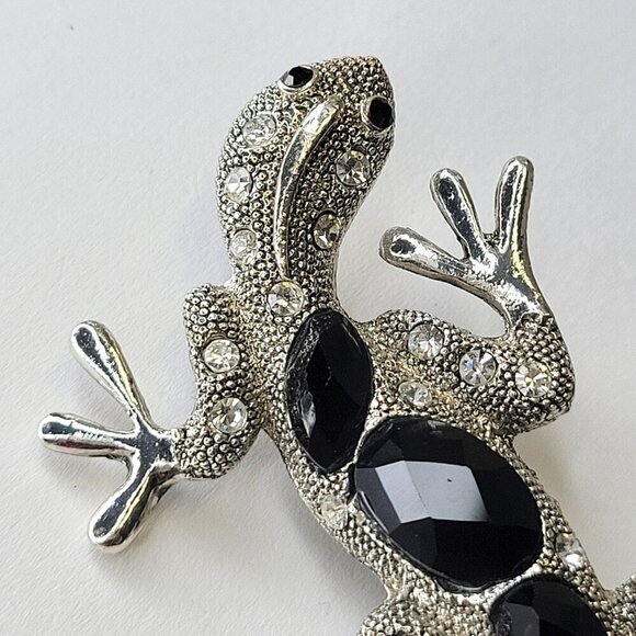Silver Lizard Brooch Pin Rhinestone Gecko or Lizard Brooch Pin - Picture 8 of 14